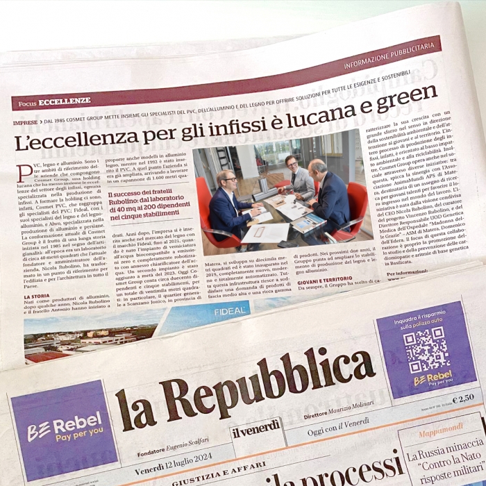 Cosmet Group sulle pagine di Repubblica: L' Eccellenza per gli Infissi è  lucana e green